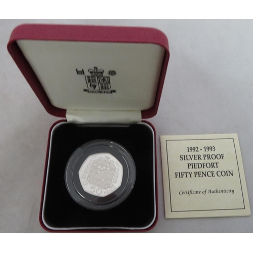 217 - 1992-1993 Dual Date EEC 50p piedfort silver proof FDC, issued by the Royal Mint, in box of issue wit... 