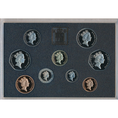 216 - 1992 UK proof cased set of nine coins FDC, with dual date EEC 50p, issued by The Royal Mint, in blue... 