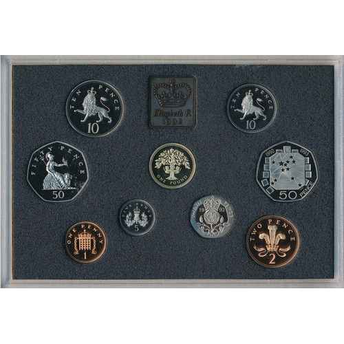 216 - 1992 UK proof cased set of nine coins FDC, with dual date EEC 50p, issued by The Royal Mint, in blue... 