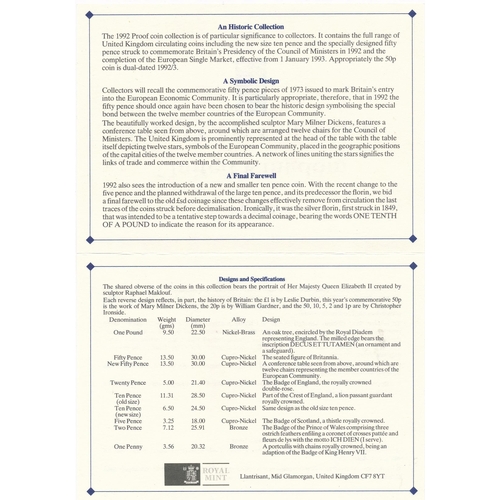 216 - 1992 UK proof cased set of nine coins FDC, with dual date EEC 50p, issued by The Royal Mint, in blue... 