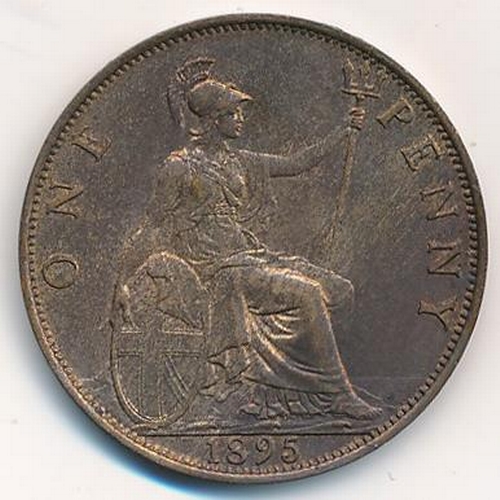 147 - 1895 penny extremely fine, good lustre. Spot of verdigris to 12 o'clock on obverse.