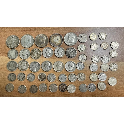 341 - USA - silver range (53), in mixed condition with half dollars 1942, 1964 (4), quarters (12) and dime... 