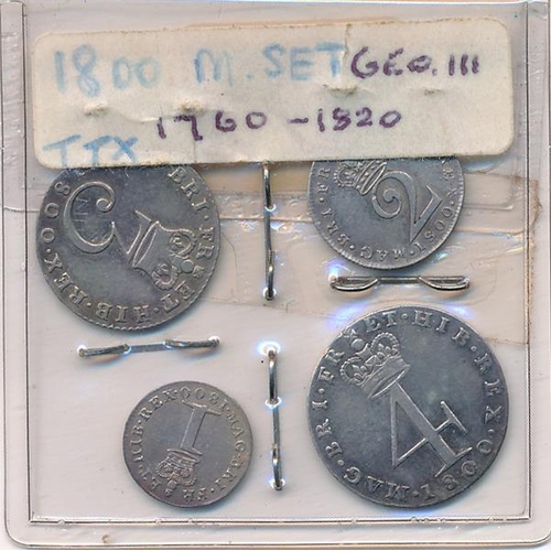 143 - Maundy Money set dated 1800 from the reign of George III.  Coins include 1 pence, 2 pence, 3 pence a... 