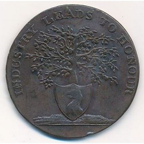 126 - 1796 Morse Newent (Gloucestershire) copper halfpenny token, obv. shows apple tree of shield bearing ... 