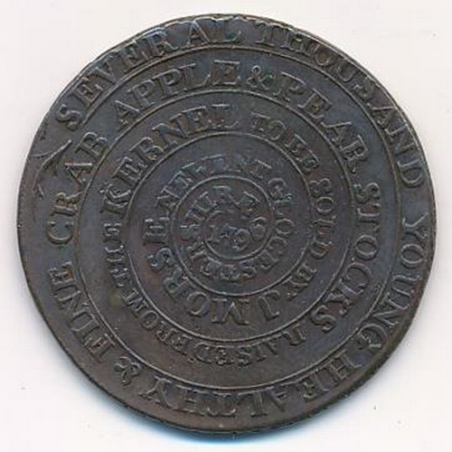 126 - 1796 Morse Newent (Gloucestershire) copper halfpenny token, obv. shows apple tree of shield bearing ... 