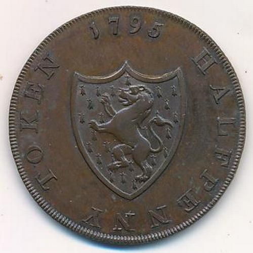 123 - 1795 Middlesex copper halfpenny token, obv. helmeted bust facing right, legend 