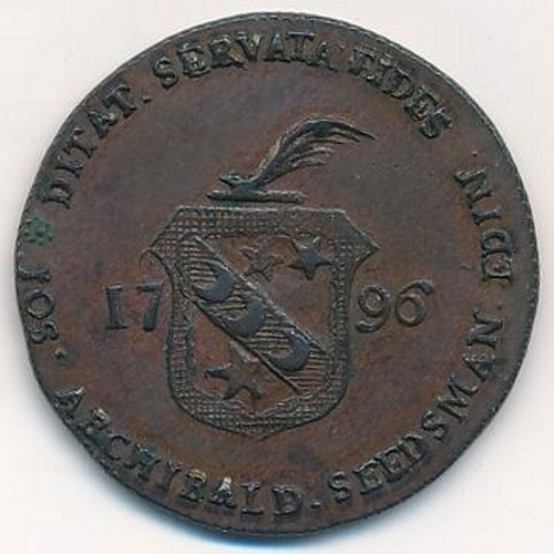 125 - 1796 Archibald's Edinburgh (Lothian) copper halfpenny token, obv. Archibald Family shield of arms, l... 