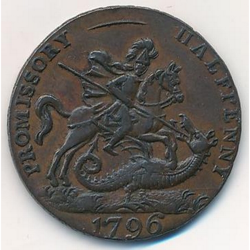 127 - 1796 Portsea (Hampshire) copper halfpenny token, obv. St. George slaying dragon, legend 