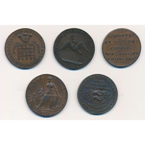 130 - Middlesex 18th Century token range (5), with 1794 J.H. Tooke treason, 1795 Corresponding Society, 17... 