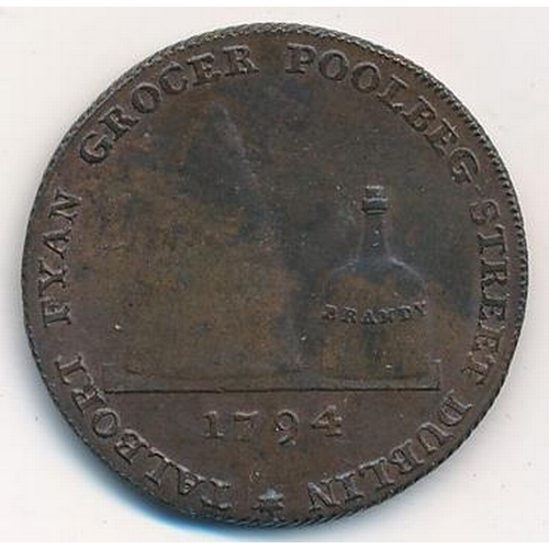 134 - Ireland 1794 Talbort Fyan Dublin copper halfpenny token, obv. standing figure of Justice holding sca... 