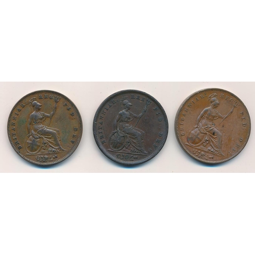 173 - Range of pennies (3), with 1825, 1847 fine and 1853 very fine. Qty 3