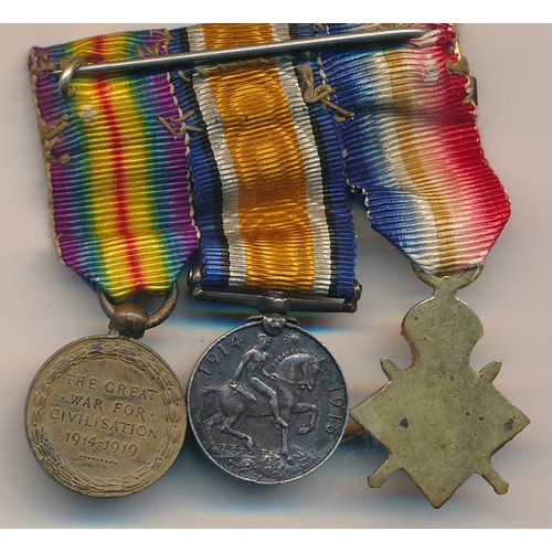 7 - First World War 1914 Star trio to 8125 Pte (Private) J. Saunders, with copied MIC. Rifle Brigade. Wi... 