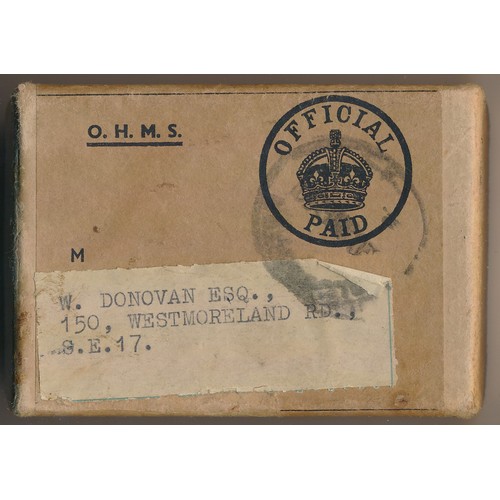 39 - The War Medal 1939-1945 in O.H.M.S. Official Paid box addressed to W. Donovan Esq, Westmoreland. Wit... 