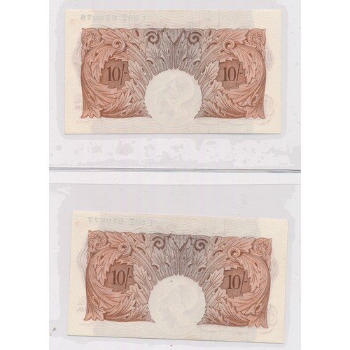 358 - Beale 1950 10 shillings consecutive pair of notes, L50Z 079076 and L50Z 079077, about uncirculated (... 