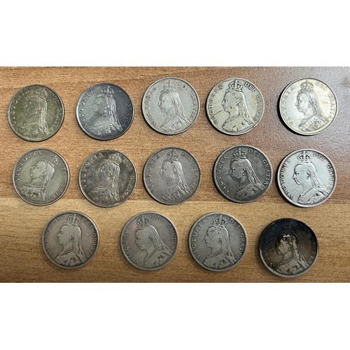 169 - Queen Victoria Jubilee head florins (14), in mixed condition with 1887 (9), 1888 (2), 1889 (2) and 1... 