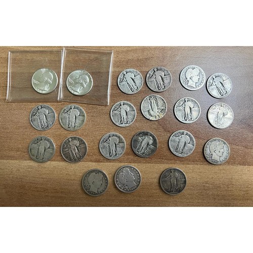 342 - USA - silver quarters (21), in very mixed condition with dates from 1897 to 1964. Qty 21