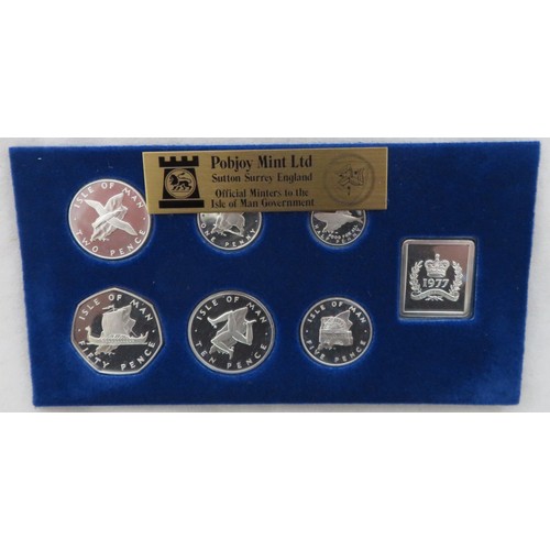 315 - Isle of Man - 1977 silver proof FDC 6 coin set (50p, 10p, 5p, 2p, 1p and ½p), in Pobjoy Mint blue ca... 