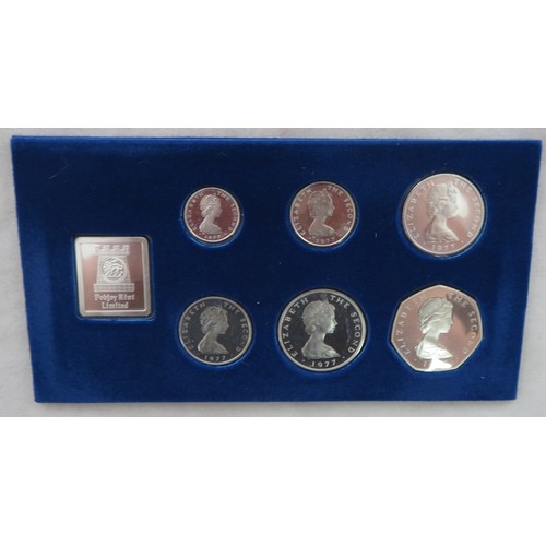 315 - Isle of Man - 1977 silver proof FDC 6 coin set (50p, 10p, 5p, 2p, 1p and ½p), in Pobjoy Mint blue ca... 