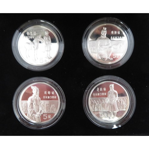 306 - China - 1984 Terracotta Army 5 yuan four coin silver proof FDC set, in Royal Mint case of issue with... 