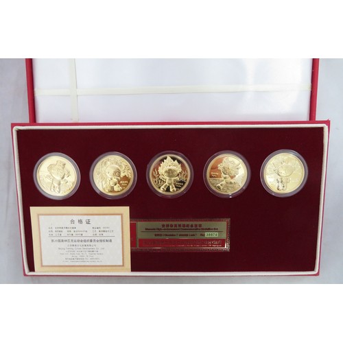 101 - 2008 Beijing Olympics set of five gold-plated copper commemorative medallions, each a design of the ... 