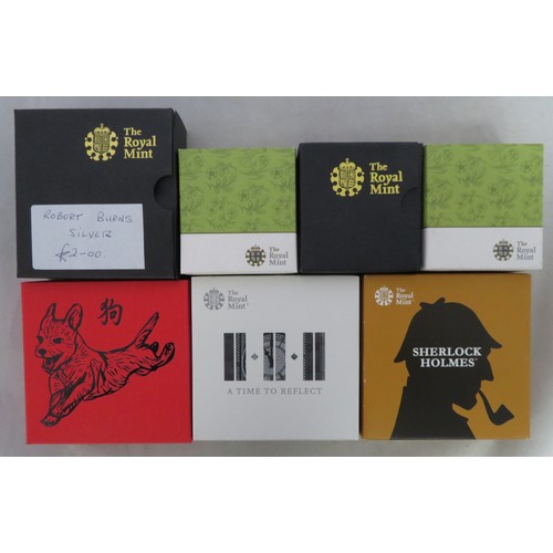 279 - Collection of boxed silver proofs FDC, with  2018 £2 Year of the Dog, £2 2009 Burns, 2018 WWI Armist... 