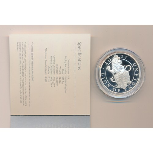 252 - 2017 The Queen's Beasts, The Lion of England £2 silver proof FDC, issued by The Royal Mint. In box o... 