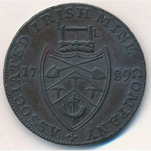 133 - Ireland 1789 Cronebane (Wicklow) copper halfpenny, obv. bust of Bishop Blaze facing right with crook... 