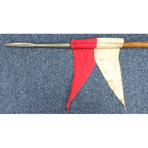 51 - First World War cavalry bamboo lance, head stamped No 1.1 P/CO1 G 1915, red & white pennant, leather... 