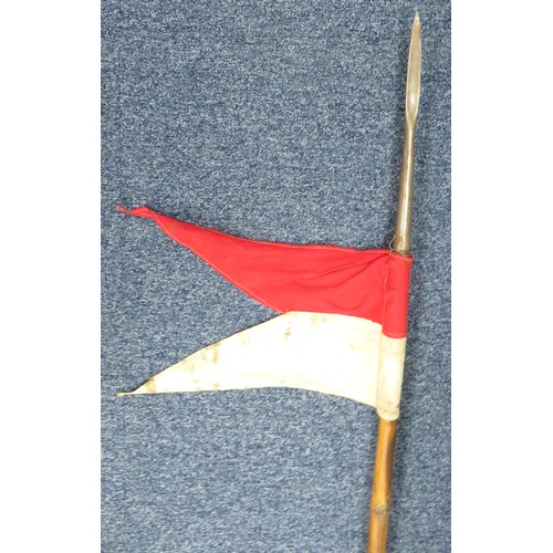 51 - First World War cavalry bamboo lance, head stamped No 1.1 P/CO1 G 1915, red & white pennant, leather... 