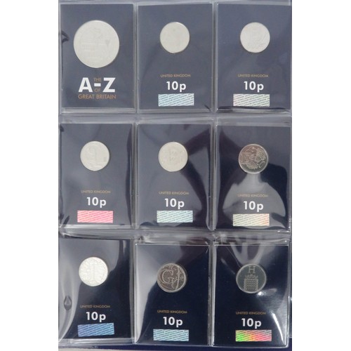 284 - The A-Z of Great Britain 10p Collection, all 26 uncirculated on card, with completer medallion, in C... 