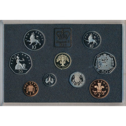 213 - 1992 UK Deluxe proof nine coin set with Dual Date 50p, in red leather Royal Mint case of issue, cert... 