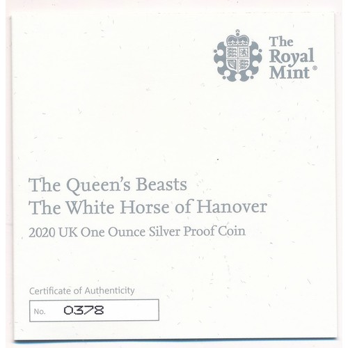 264 - 2020 The Queen's Beasts, The White Horse of Hanover £2 silver proof FDC, issued by The Royal Mint. I... 