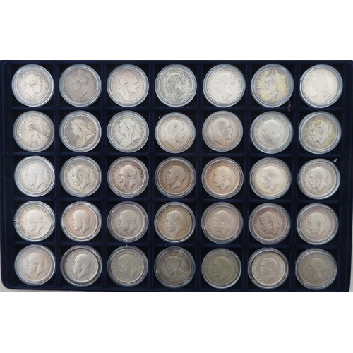 162 - Range of silver half crowns (35), in mixed condition with 1817, 1825, 1836, 1875, 1881, 1887, 1889 (... 