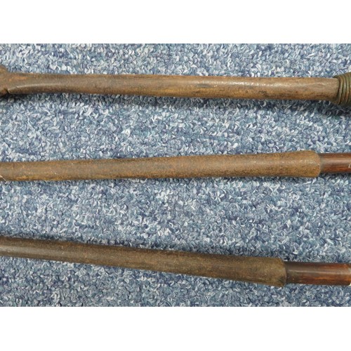 52 - Range of interesting native spears, largest head 42cm long and 13cm wide, 235cm overall length. Head... 