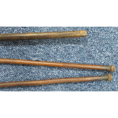 52 - Range of interesting native spears, largest head 42cm long and 13cm wide, 235cm overall length. Head... 