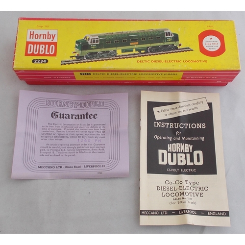 37 - Hornby Dublo. 2-rail BR two-tone green D9012 Crepello Deltic Diesel locomotive No. 2234, generally e... 