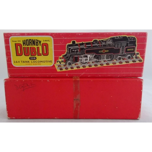 41 - Hornby Dublo. 2-rail BR lined black 80033 2-6-4T No. 2218, generally excellent in good plus box (nam... 