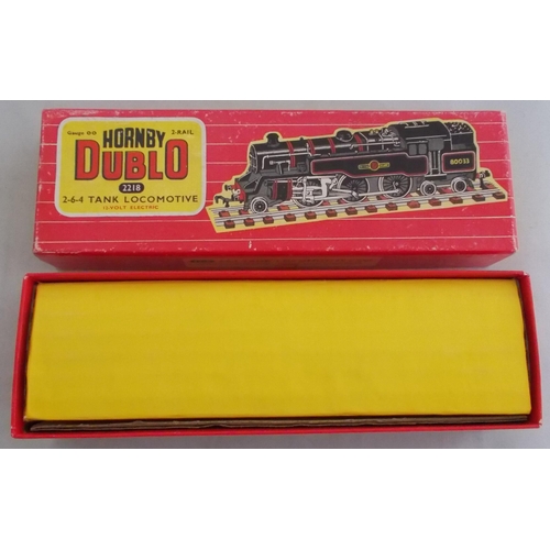 41 - Hornby Dublo. 2-rail BR lined black 80033 2-6-4T No. 2218, generally excellent in good plus box (nam... 