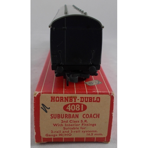 29 - Hornby Dublo. 2-rail or 3-rail SR green S77511 Electric Driving Trailer Coach No. 4150 and Surburban... 