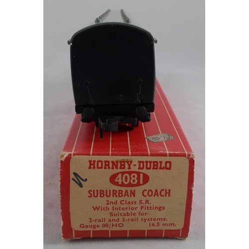 29 - Hornby Dublo. 2-rail or 3-rail SR green S77511 Electric Driving Trailer Coach No. 4150 and Surburban... 