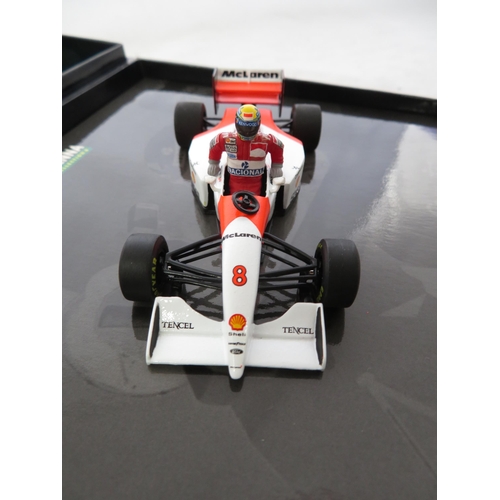 354 - Minichamps. 1/43rd scale Ayrton Senna Racing Car Collection, generally excellent in excellent plasti... 