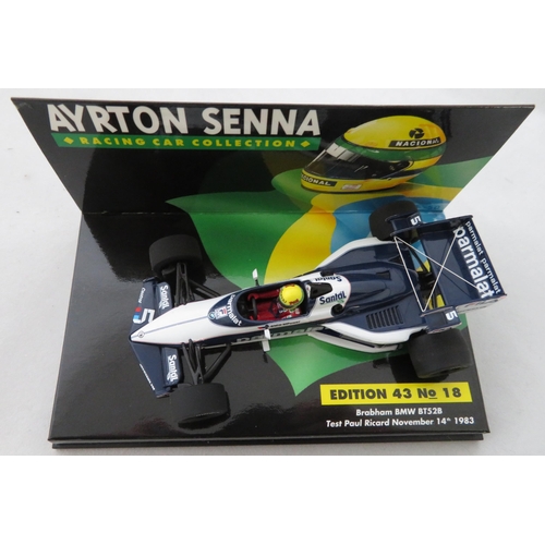 354 - Minichamps. 1/43rd scale Ayrton Senna Racing Car Collection, generally excellent in excellent plasti... 