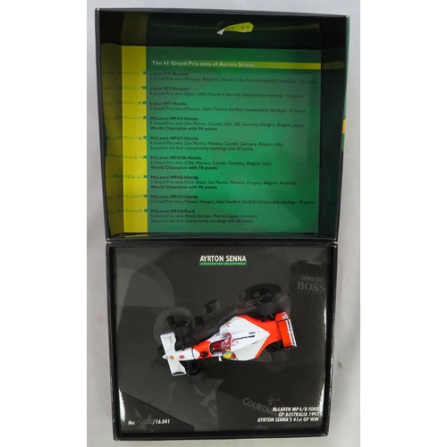 354 - Minichamps. 1/43rd scale Ayrton Senna Racing Car Collection, generally excellent in excellent plasti... 