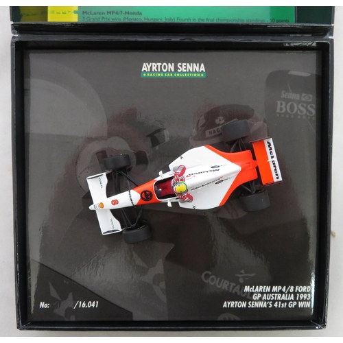 354 - Minichamps. 1/43rd scale Ayrton Senna Racing Car Collection, generally excellent in excellent plasti... 