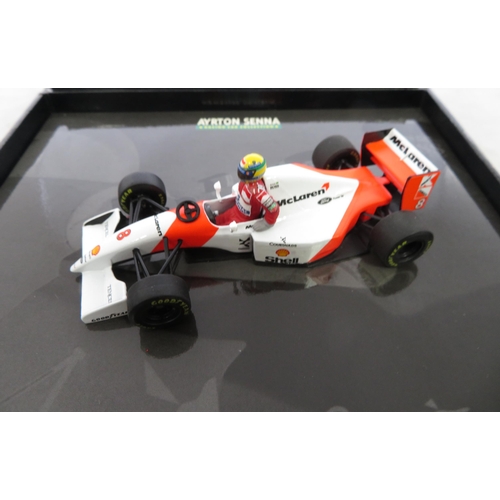 354 - Minichamps. 1/43rd scale Ayrton Senna Racing Car Collection, generally excellent in excellent plasti... 