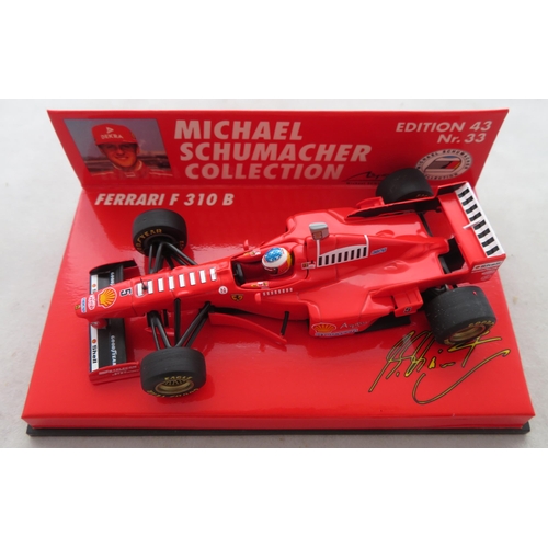 351 - Minichamps. 1/43rd scale Michael Schumacher Collection, generally excellent in excellent plastic dis... 