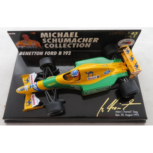 351 - Minichamps. 1/43rd scale Michael Schumacher Collection, generally excellent in excellent plastic dis... 