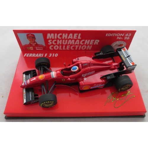 351 - Minichamps. 1/43rd scale Michael Schumacher Collection, generally excellent in excellent plastic dis... 