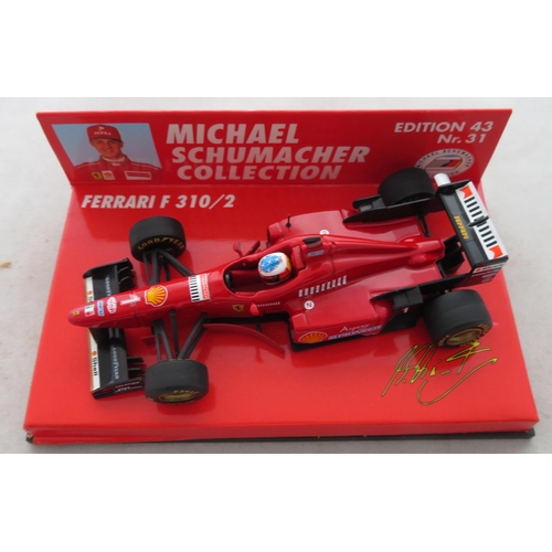 351 - Minichamps. 1/43rd scale Michael Schumacher Collection, generally excellent in excellent plastic dis... 