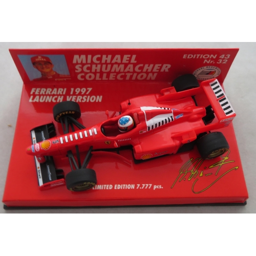 351 - Minichamps. 1/43rd scale Michael Schumacher Collection, generally excellent in excellent plastic dis... 